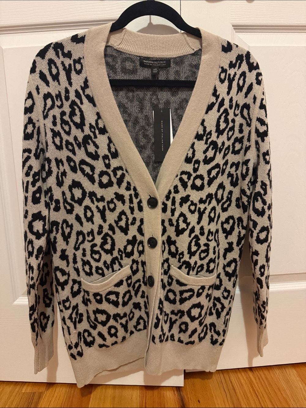 Banana Republic Beige and Black Leopard-Print Button Cardigan